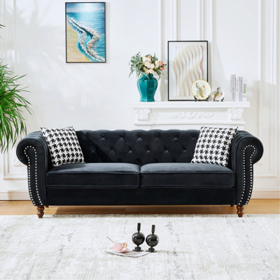 Sofa With Roll Armrest And Nailhead, Upholstered Tufted Couch For Living Room, Office, Apartment
