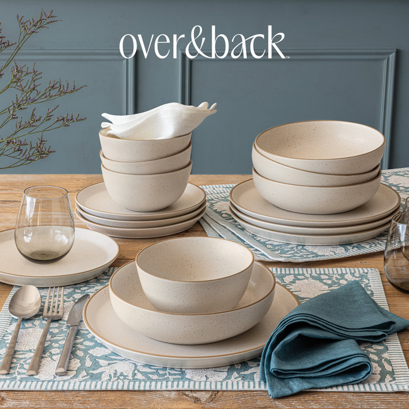 Over&back 16-Piece Artisan Stoneware Dinnerware Set, Cream