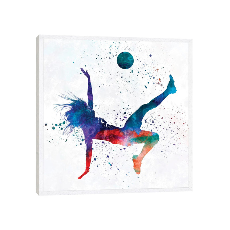 Woman Soccer Player 08 2 by Paul Rommer - Painting on Canvas, 93.98 cm H x 93.98 cm W, White Framed