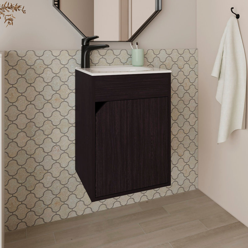Meuble-lavabo flottant mural à une porte - fixation murale avec charnière européenne à fermeture douce pour une ambiance moderne et élégante