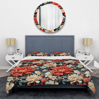 Ensemble de housse de couette Coral Earthy Tones Dahlia Flowers