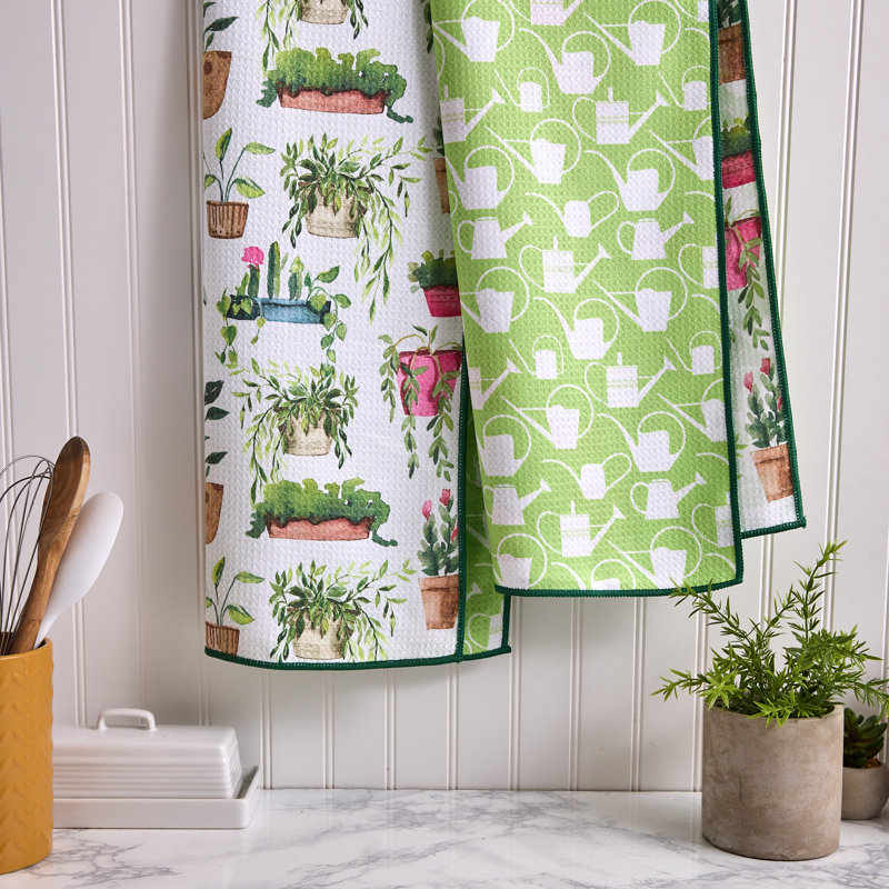  Washed Waffle Dishtowel Set/2, Clover