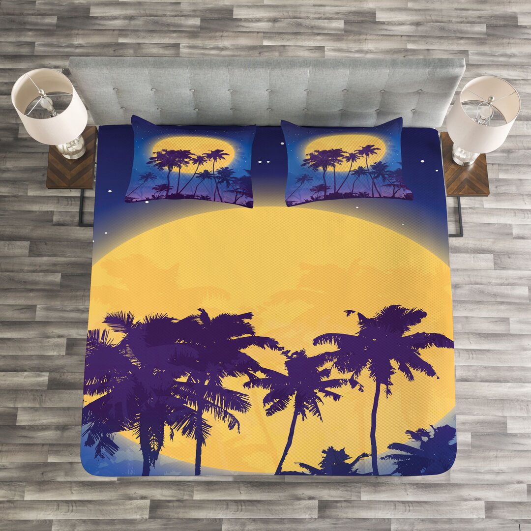 Gestepptes Bettdecken-Set, Coconut Palm Beach, Insel-Party, Dark Purple Marineblau