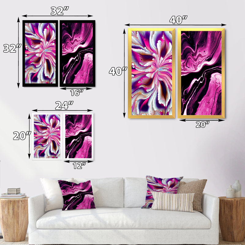 «Colorful Mixed Fluid Art», ensemble de 2 peintures sur toiles, H 32 po x l 32 po x P 1 po, Cadre photo doré