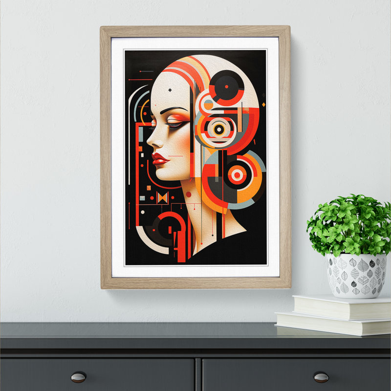XYZ-FRM-V1223-1669 Virgo Zodiac Constructivism No.3 - Single Picture Frame Print on Wood, Oak, 34cm H x 25cm W x 2cm D