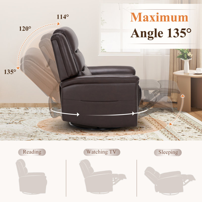 Fauteuil inclinable manuel pivotant avec chaise berçante et pivotant à 360 °, Marron foncé