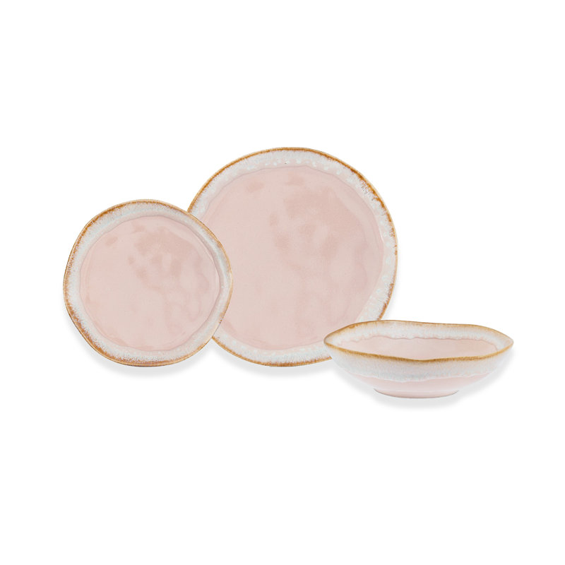 Service de table élégant 18 pièces, couleur poudre, grès 100% céramique | Comprend 6 assiettes de service (9,8 po), 6 assiettes (7,9 po), 6 assiettes à dessert (7,9 po) | Va au micro-ondes et au lave-vaisselle, parfait pour un repas élégant