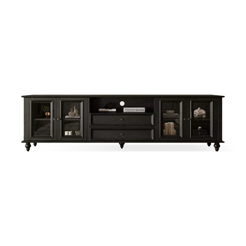 Meuble télé rétro en bois massif noir, 86.61