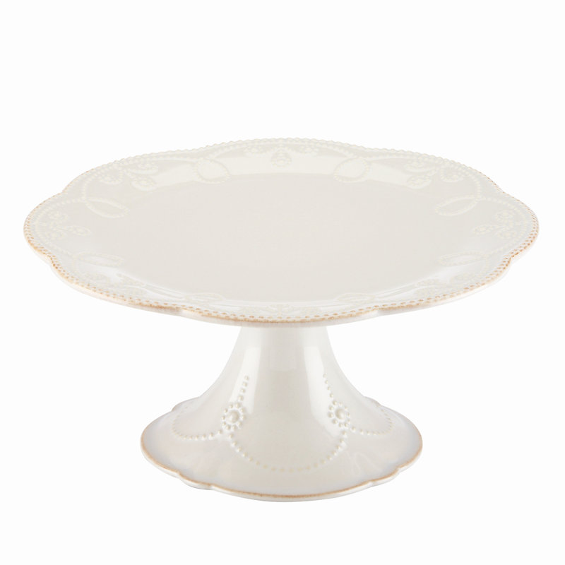 Elegant White Ceramic Pedestal Cake Stand with Floral Motif
