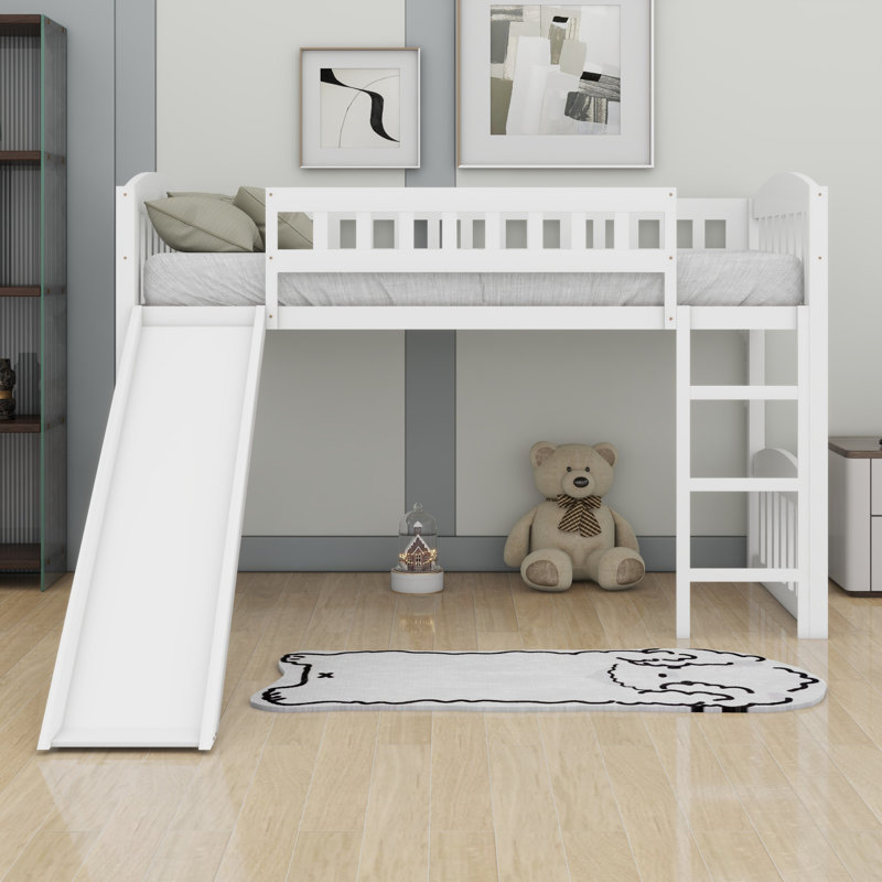 Lit mezzanine avec glissoire et échelle, Blanc