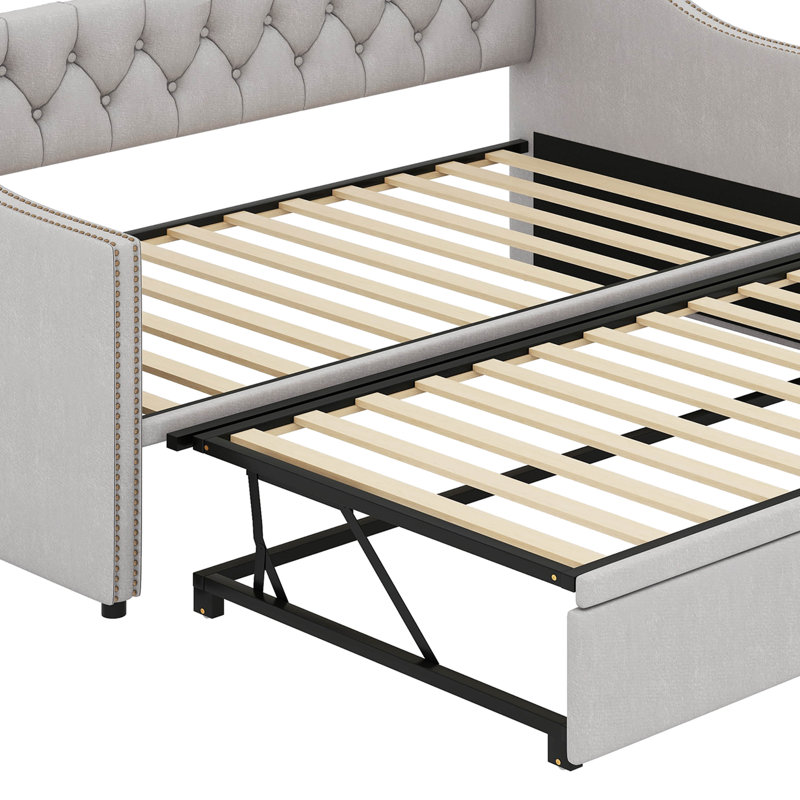 Twin Size Upholstered Daybed With Pop Up Trundle, Gray