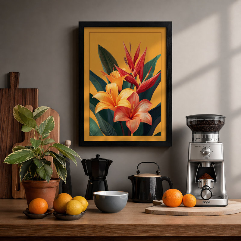 Tropical Blooms Botanical - Print, Black, A3 - 42.0 x 29.7 cm