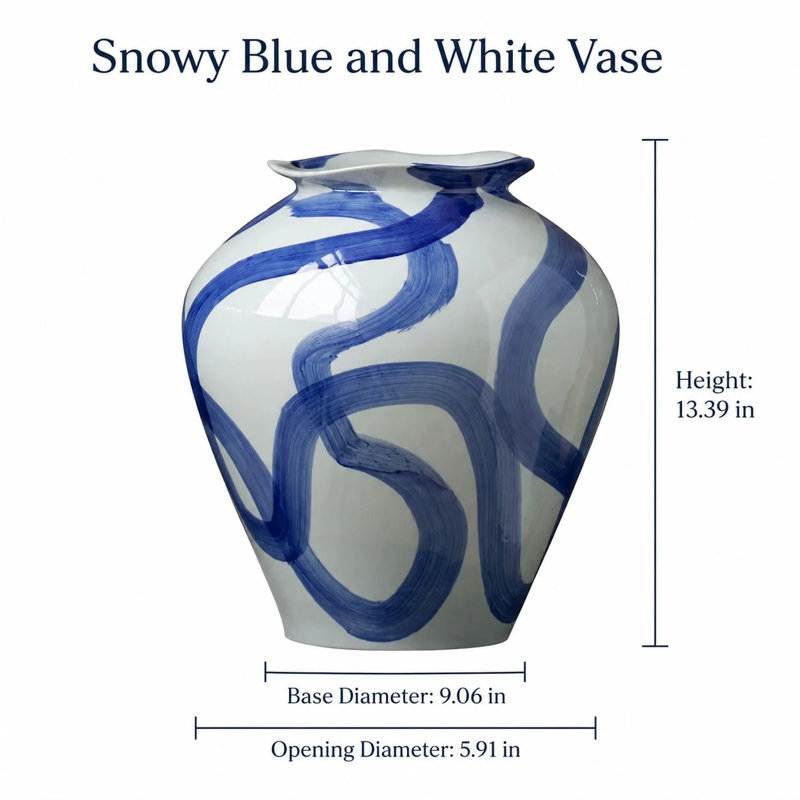 Vase en céramique bleu enneigé et blanc
