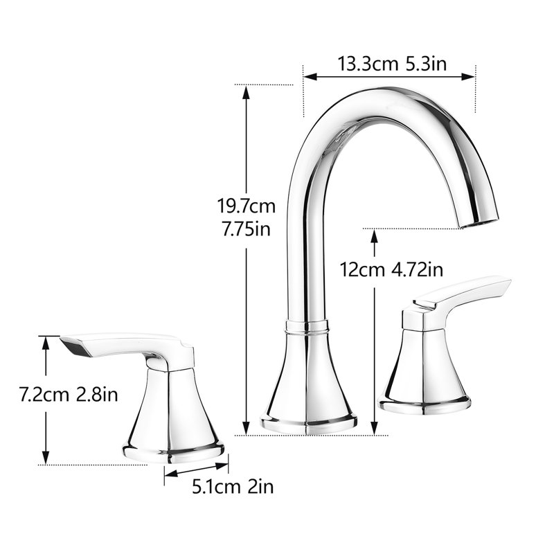 3 Hole Bathroom Faucet With Double Lever, 360 Spout Movement, Precise Water Flow And Temperature Regulation, Aerated Stream, Construction, Modern Design 8 Inch Widespread Sink Pop - Up Drain, Dual