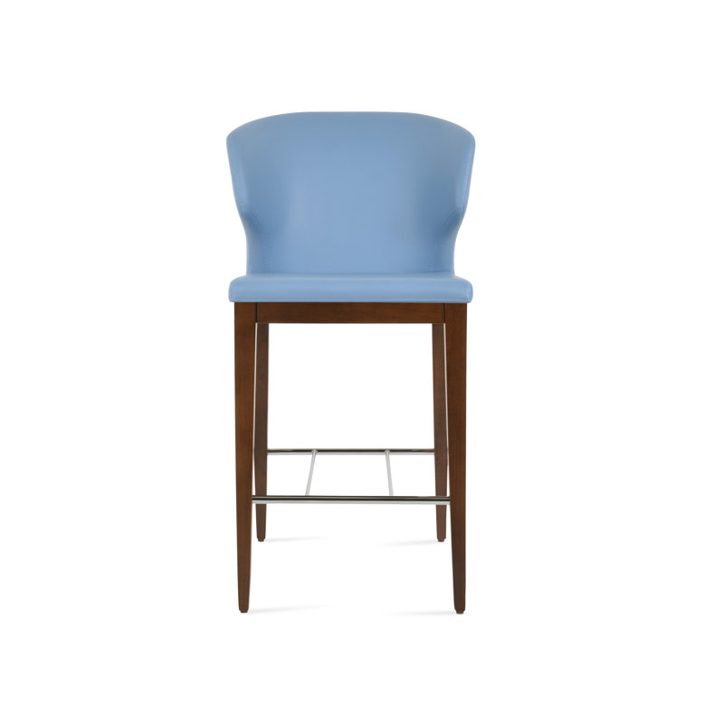 Amed Wood Counter & Bar Stool, Bar Stool (29" Seat Height), Blue, American Walnut