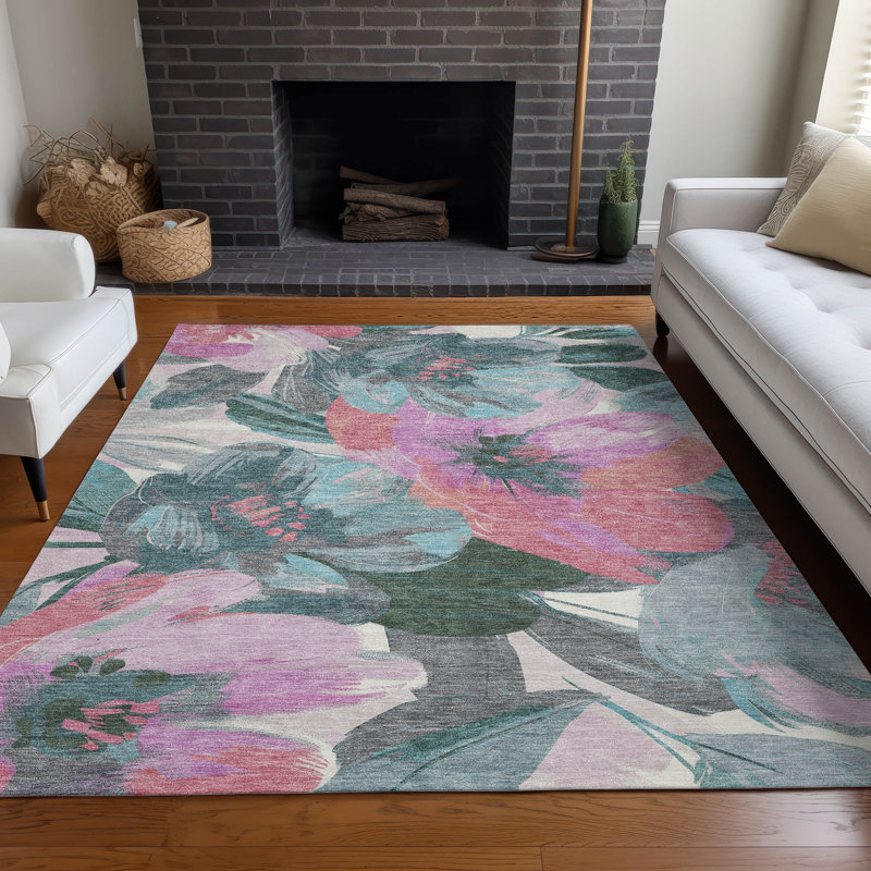 Tapis sarcelle intérieur / extérieur lavable à la machine Claudian ACN1492, Rectangle 5 pi x 7 pi 6 po