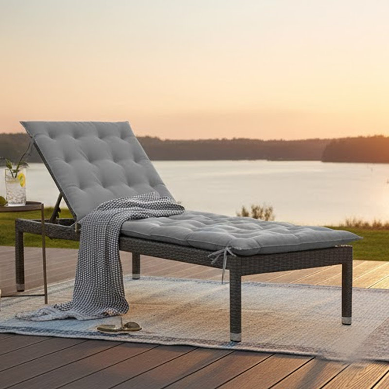 Claire Outdoor Cushion For Bench, Button Tufted Fabric, Gray, 59.1" W x 19.7" D, Oxford Fabric