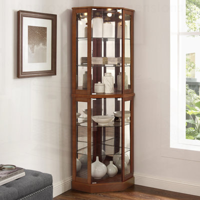 6 Shelf Corner Curio Display Cabinet with Lights, Mirrors and Adjustable Shelves for Elegant Home Decor