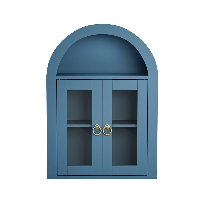 Wall Mounted Arched Cabinet With Glass Doors, Turquoise