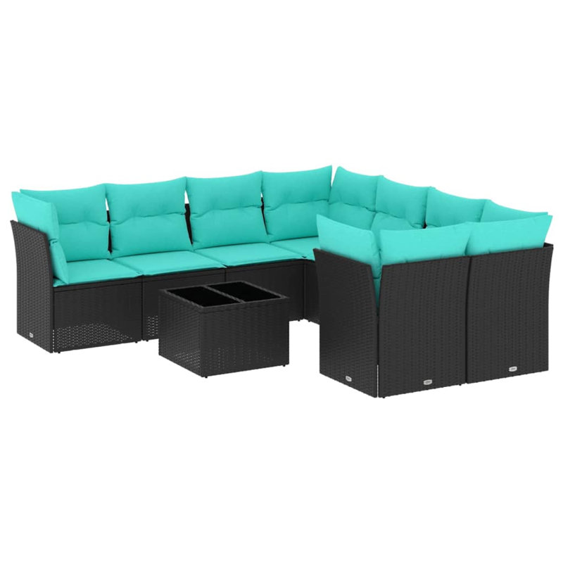  Ensemble de canapé de patio 9 pièces avec coussins en rotin de polyester noir
