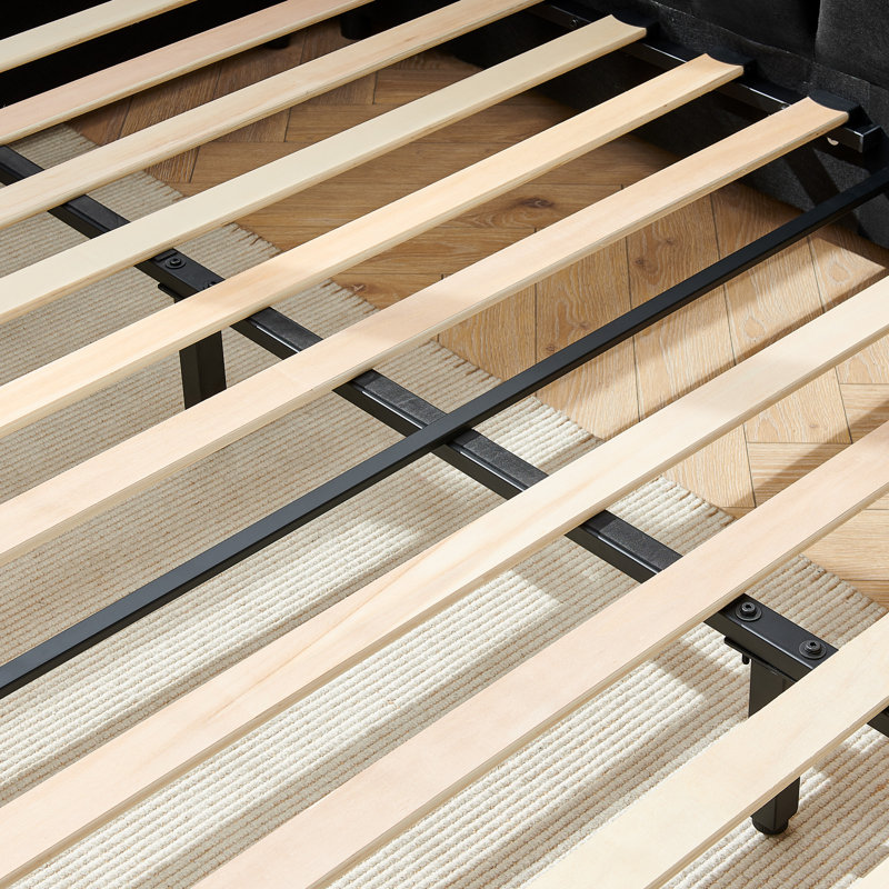 Upholstered bed frame with slats no box spring required, Black