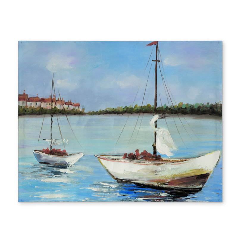 Napperon bateau bleu côtier | Deux bateaux naviguant à la maison