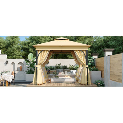 10X10 Outdoor Gazebo Tent With Double Roofs, Patio Gazebo With Mosquito Netting And Privacy Screens, Patio Canopy For Shade And Rain For Backyard, Garden, Lawn And Deck