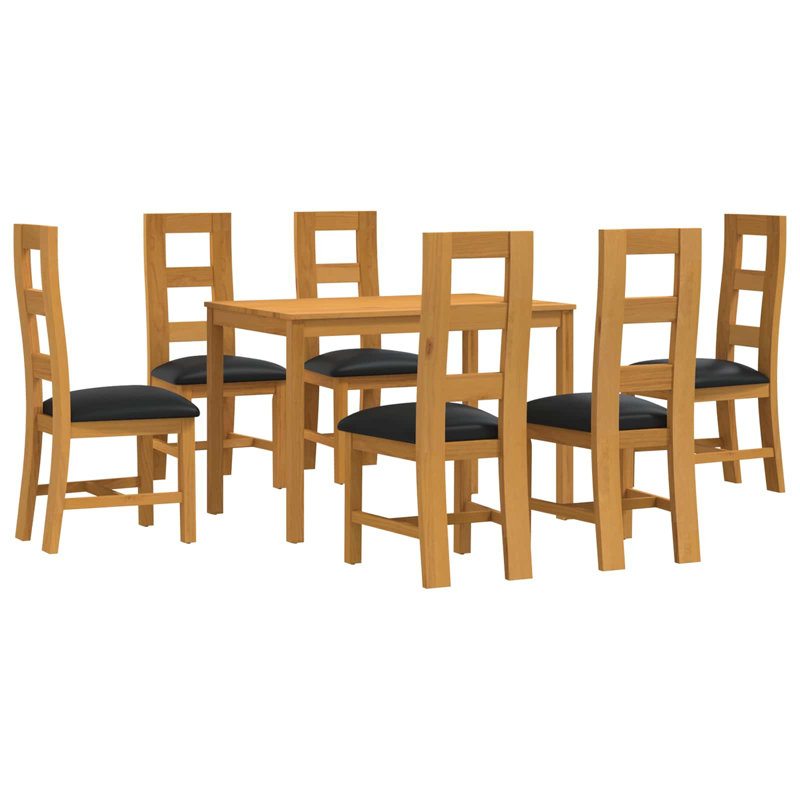 6 -Person Oak Solid Wood Dining Set, Grey, Grey, Grey, Grey