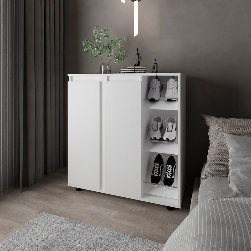 Range-chaussures avec 3 tablettes latérales, rangement compact pour chaussures, bottes et accessoires