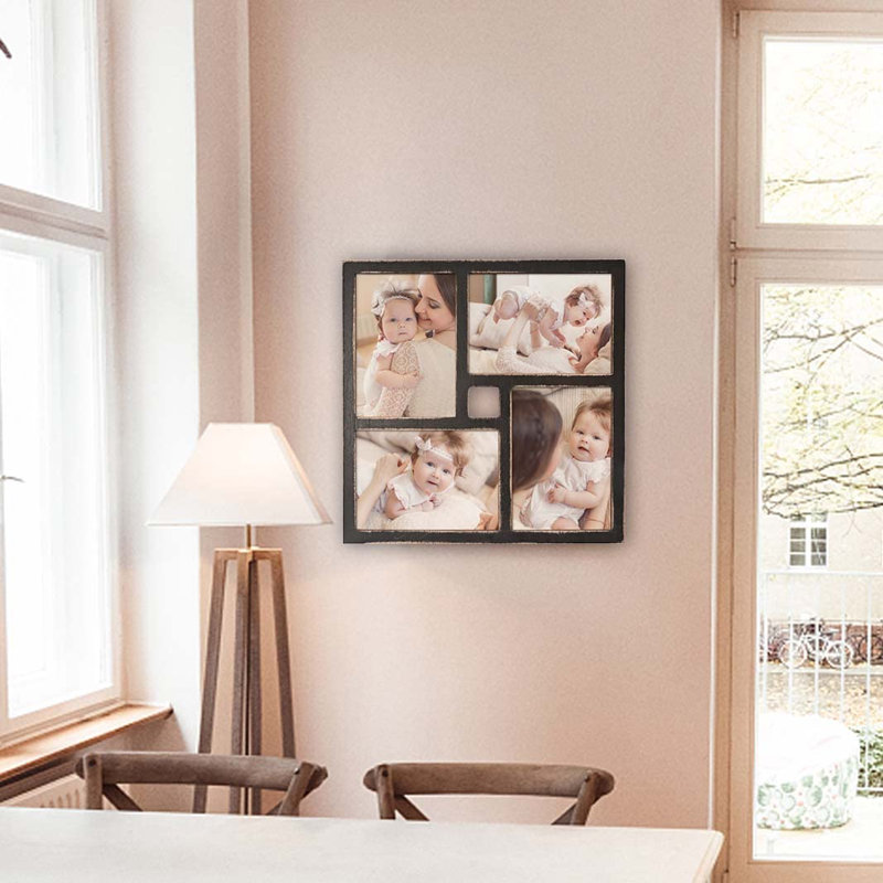 Collage Picture Frame 5X7 4-Opening Rustic Farmhouse Collage Photo Frames 4X6 With Mat Family Muti Frame For Wall Decor Hanging Or Tabletop Display Black