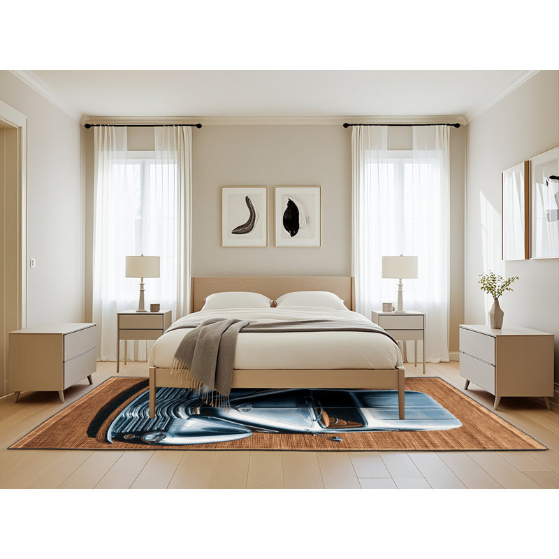 Machine Washable Transportation Brown Area Rug, Rectangle 5' x 8'