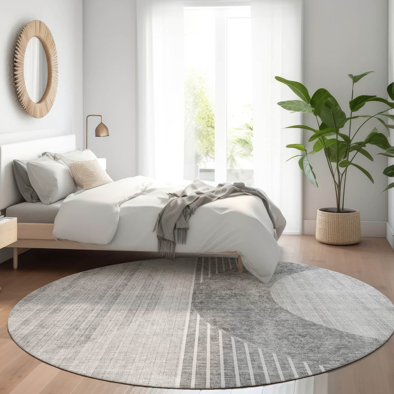 Tapis résistant aux taches lavable à la machine avec envers antidérapant, Rond 8 pi