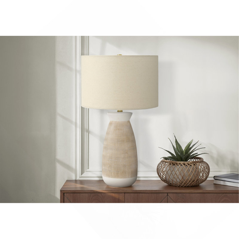27" Contemporary Table Lamp, Cream Ceramic Base with Beige Shade for Home Decor Lighting