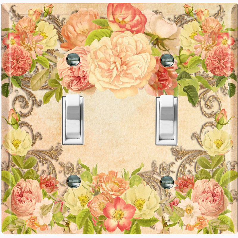 Patterned 2 - Gang Toggle Light Switch Standard Wall Plate, Pink Rose