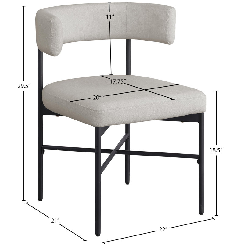 Klaidi Linen Textured Fabric Dining Chair, Beige Linen Textured Fabric, Matte Black