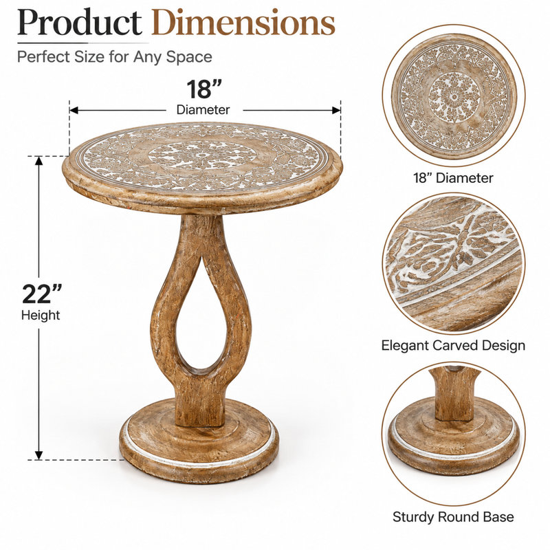 Table d'appoint en bois massif, fini blanchi