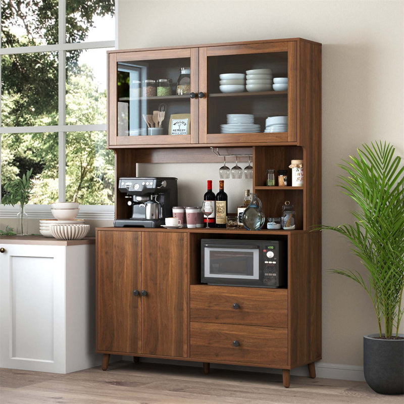 Buffet de cuisine moderne avec portes vitrées et support pour micro-ondes pour un rangement polyvalent dans la salle à manger