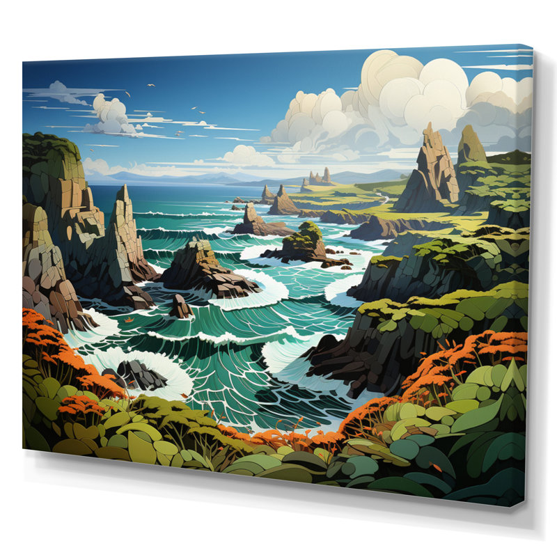 Coastal Rocky Coastline Papercut - Reproductions d'art mural paysages, H 34 po x l 44 po x P 1,5 po, Toile tendue