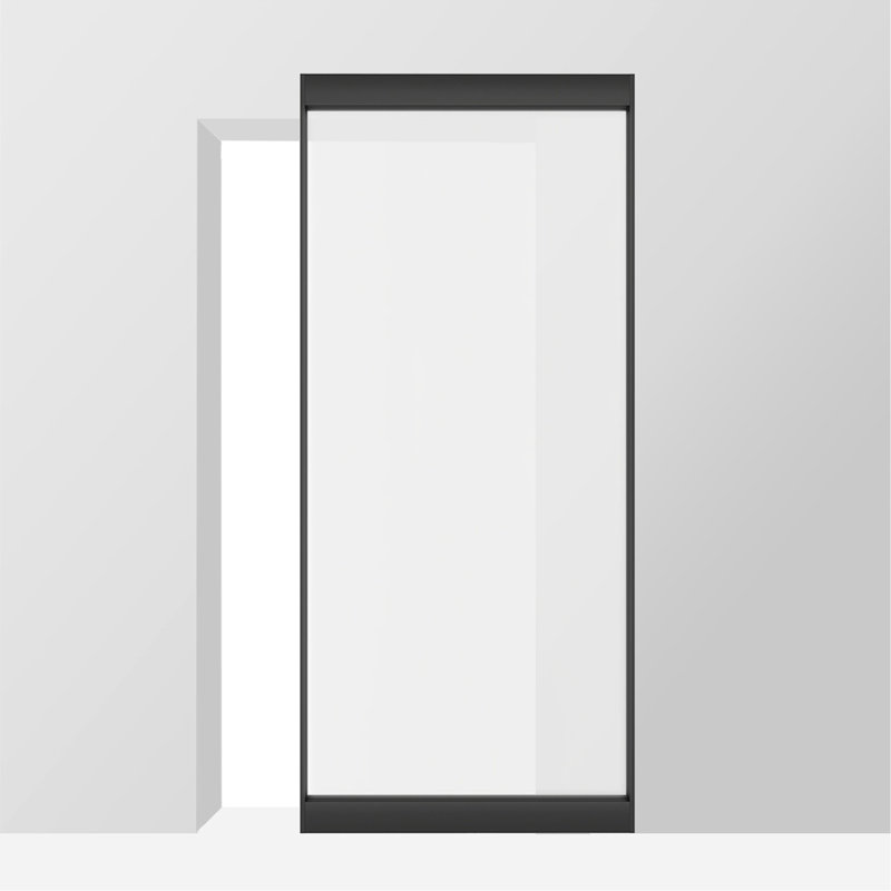 40 po X 84 po Porte de grange coulissante intérieure en verre givré avec cadre en métal noir et système de rails cachés