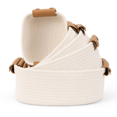 Beautiful Storage Basket Set Of 5 - Sturdy Cotton Rope Baskets
