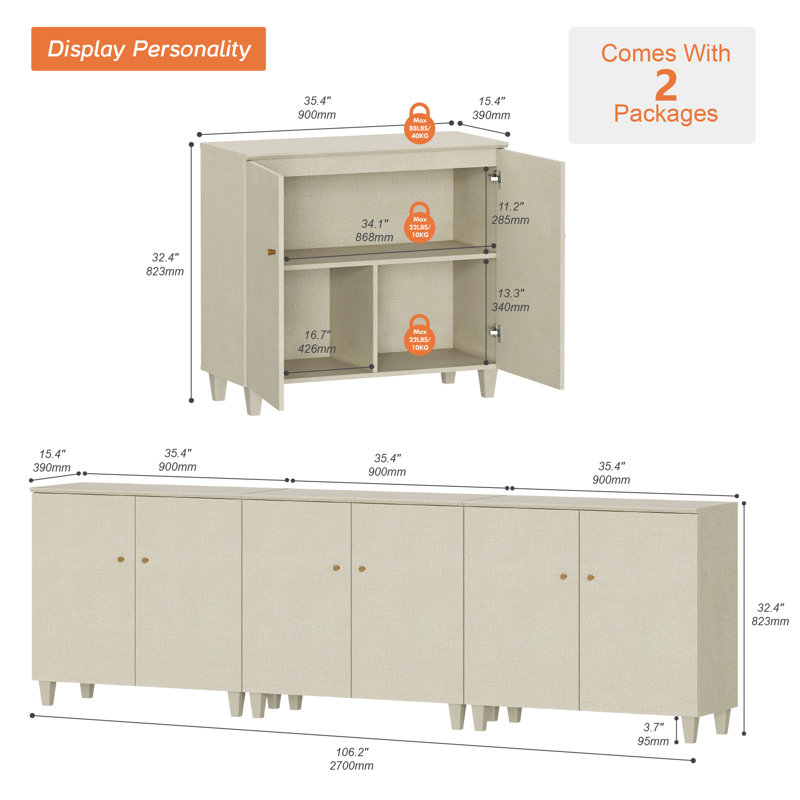 Buffet à 6 portes pour salle à manger Lysiane, Beige