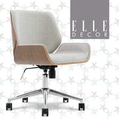 Elle Decor Ophelia Office Chair, Curved Bentwood Low-Back and Seat, Chrome Swivel Base, Woven Fabric by Elle Decor