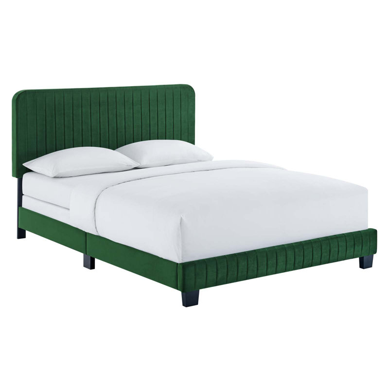 Celine Channel Tufted Performance Velvet Bed, Emerald, Twin