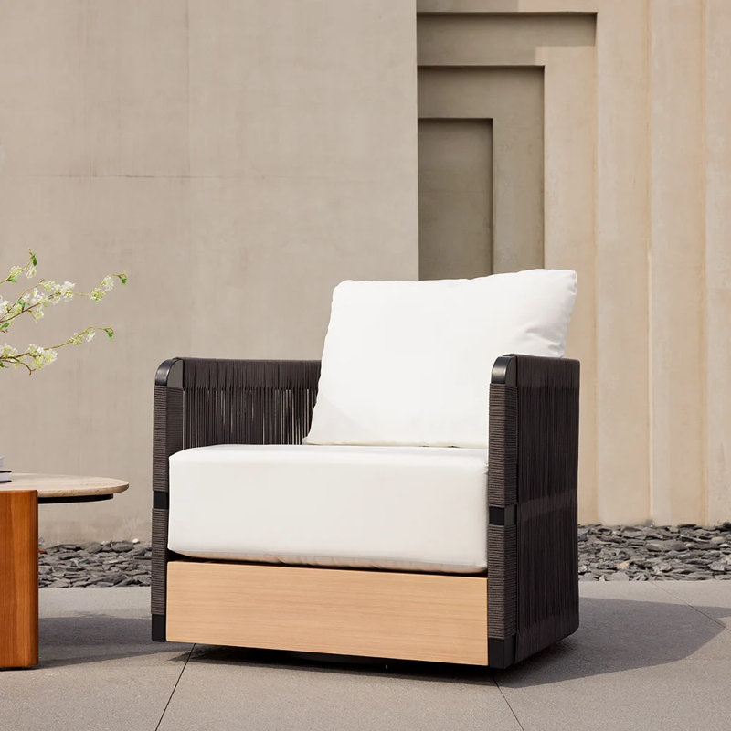 Kielah Woven Rope Outdoor Swivel Chair - 360° Coastal Patio