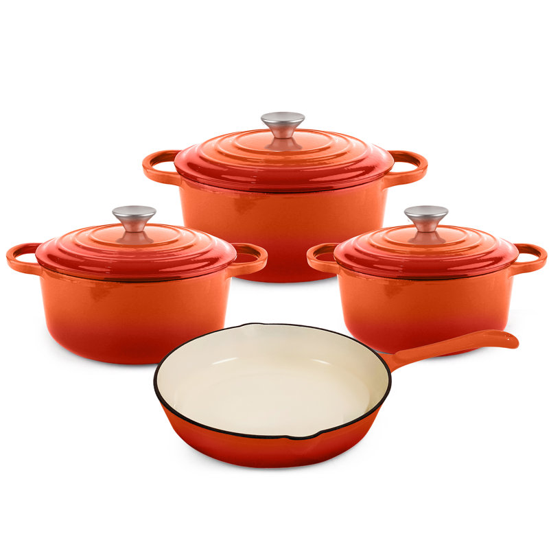 7 - Piece Cast Iron Cookware Set, Orange