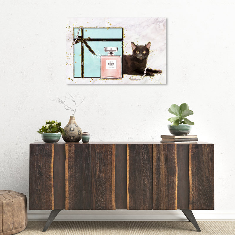 Cat Glam Blue Box - impression sur toile, H 20 po x l 30 po, Toile tendue