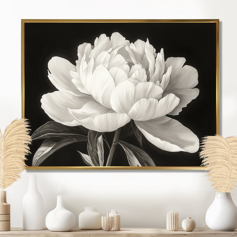 Innessa, pivoines blanches et noires élégantes II - pivoines, art mural, H 30 po x l 40 po, Impression encadrée flottante