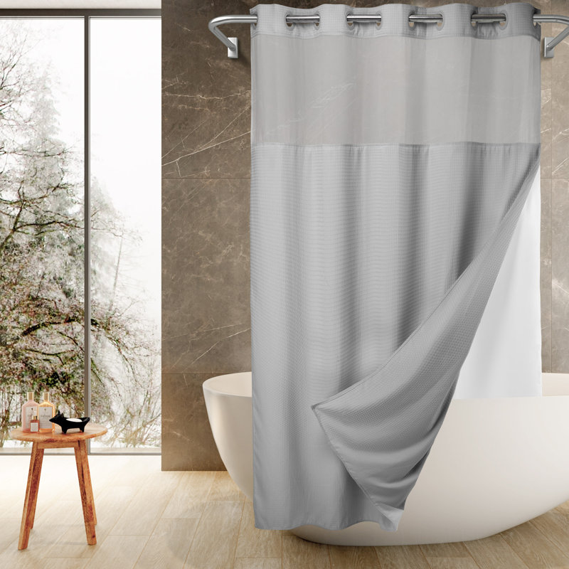 Rideau de douche Ramjani Waffle Weave, Gris, H 86 po x l 71 po