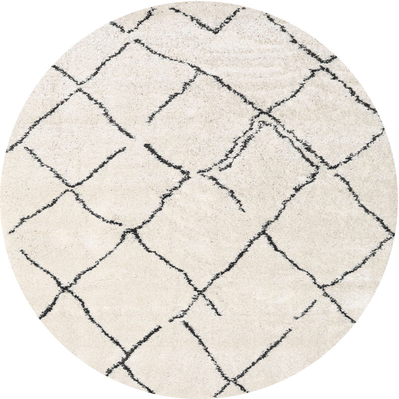 Tapis contemporain blanc / noir, Rond 4 pi