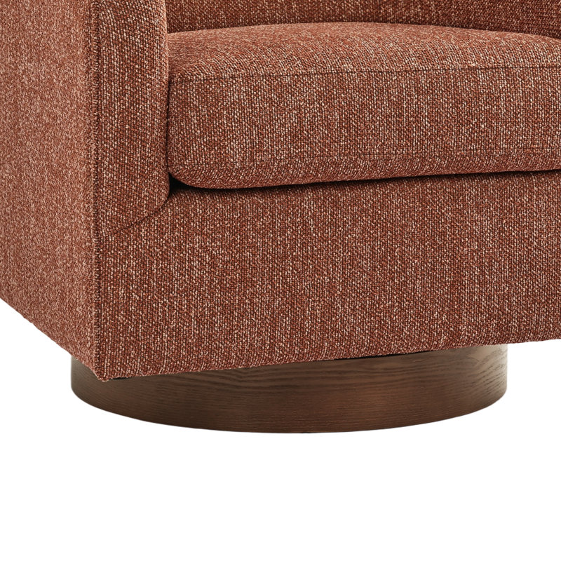 Fauteuil demi-tonneau pivotant en polyester Blondeau avec base en bois, Brun terre cuite